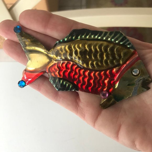 Fish Pin Brooch Handmade Whimsical  Vintage Beach - Picture 2 of 8